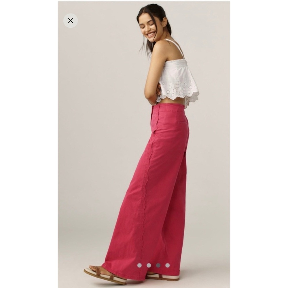 Anthropologie Maeve Pink Wide Leg scalloped Seam High Rise Trousers Pants